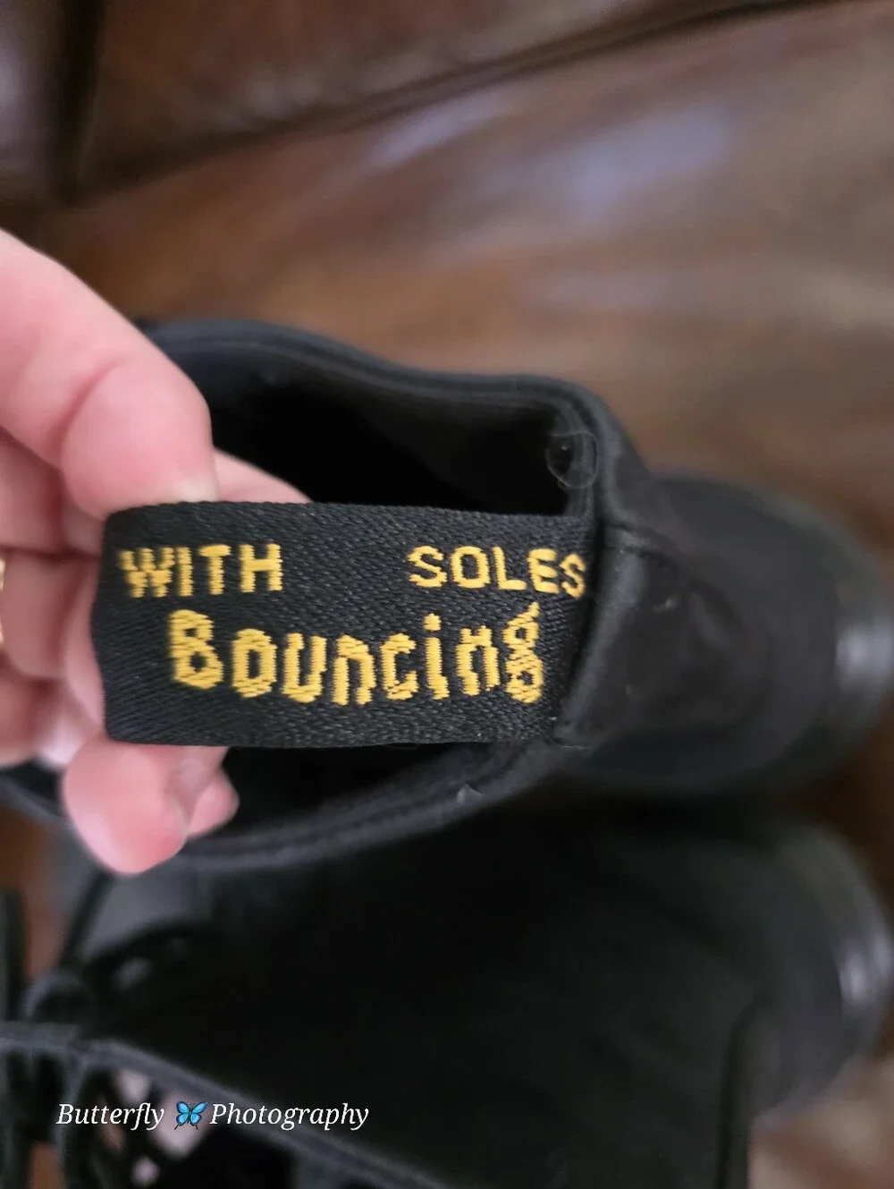 Dr. Martens Black Leather 8-Eye Lace-Up Boots with Yellow Stitch Bouncing Souls